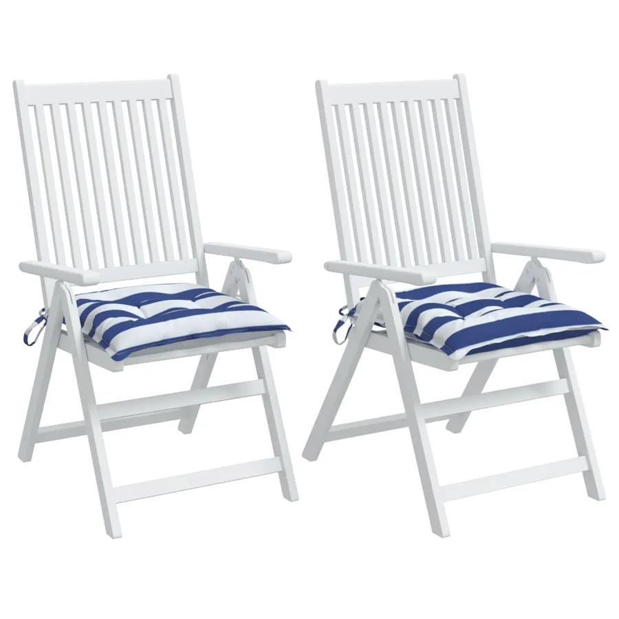 Coussins de chaise lot de 2 rayures bleues blanches 40x40x7 cm - 4