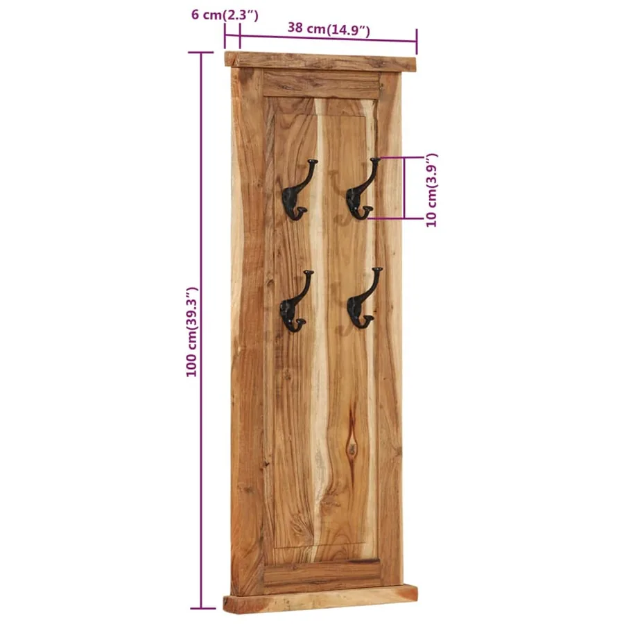 Porte-manteaux 2 pcs Bois massif d'acacia 38x100 cm - 8