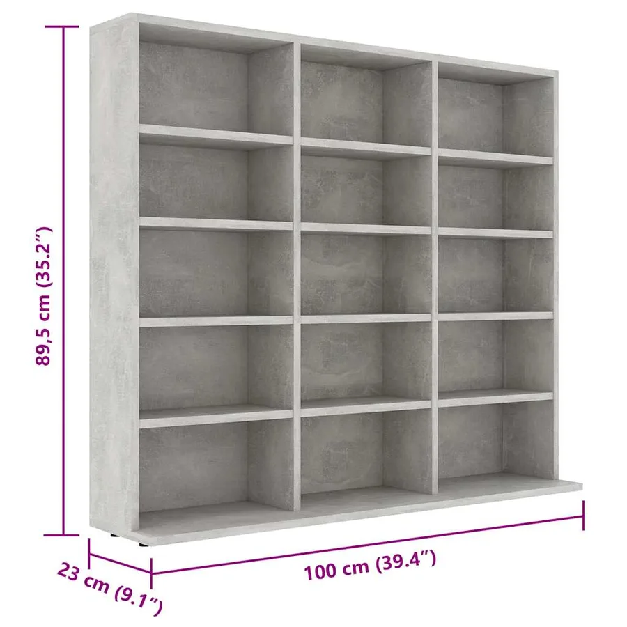 Armoire à CD Gris béton 100x23x89,5 cm Bois d’ingénierie - 6