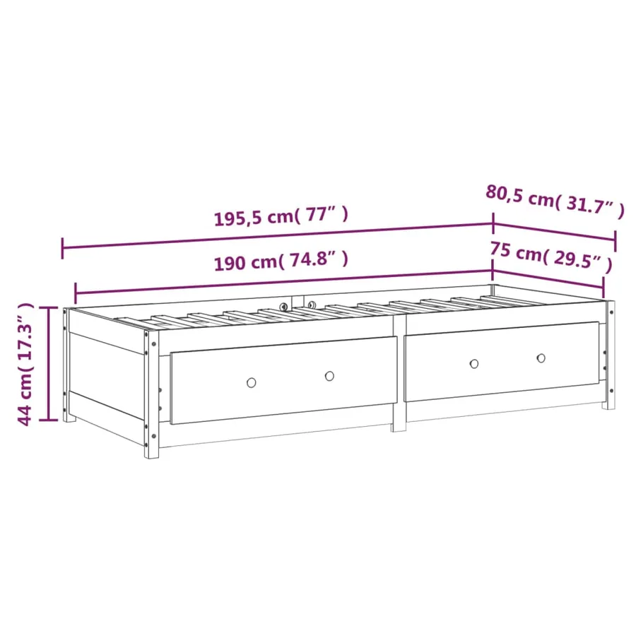 Lit de jour 75x190 cm Petit simple Bois de pin massif - 12