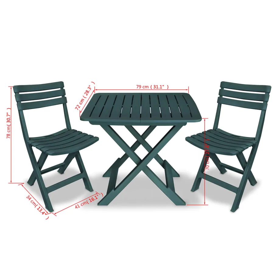 Ensemble de bistro pliable 3 pcs Plastique Vert - 9