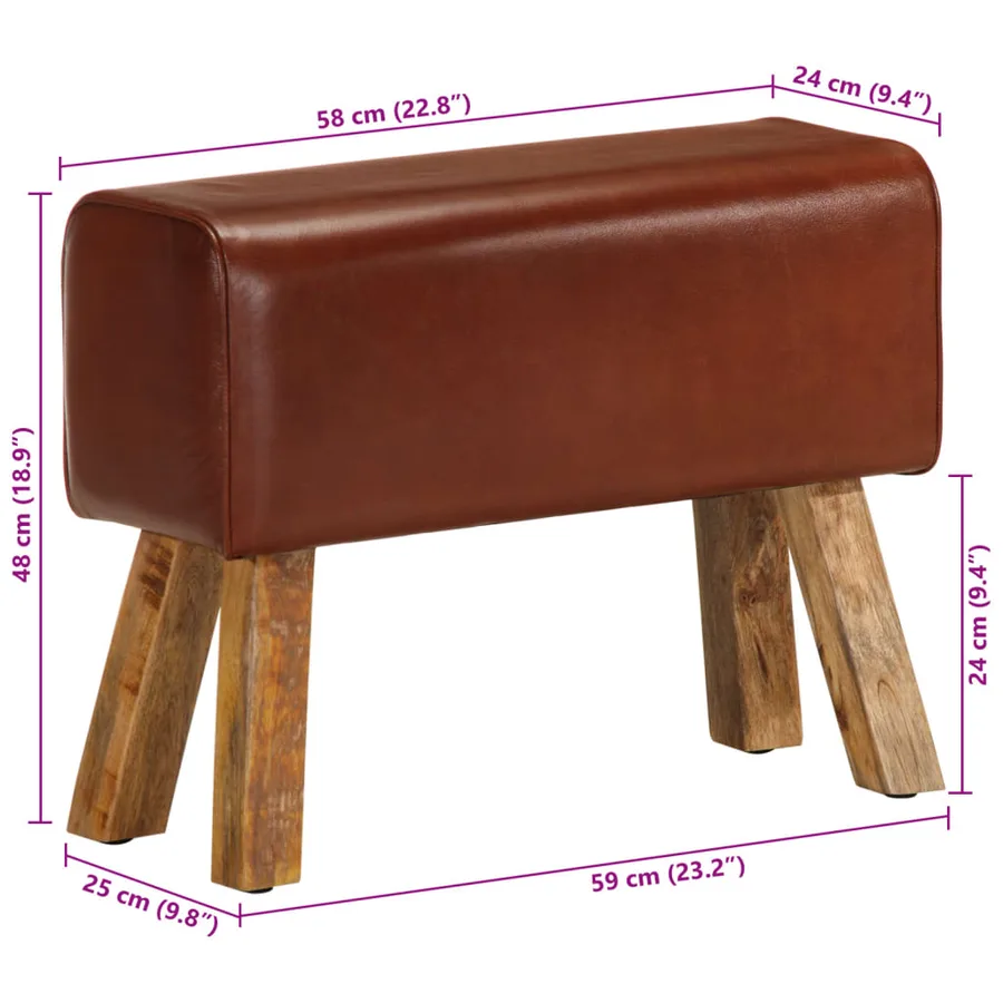 Banc saut de cheval 58 cm marron cuir véritable et manguier - 10
