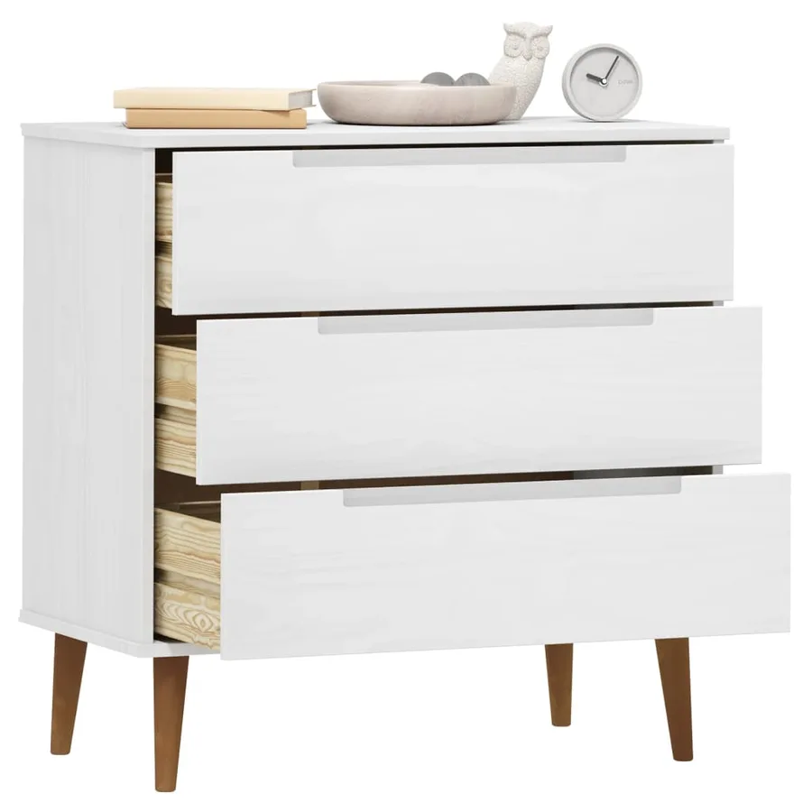 Commode MOLDE Blanc 80x40x80 cm Bois de pin massif - 3