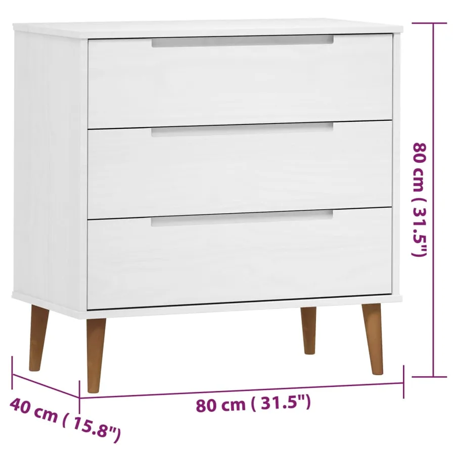 Commode MOLDE Blanc 80x40x80 cm Bois de pin massif - 8
