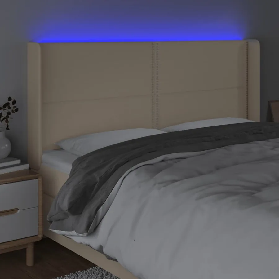 Tête de lit à LED Crème 183x16x118/128 cm Tissu - 4