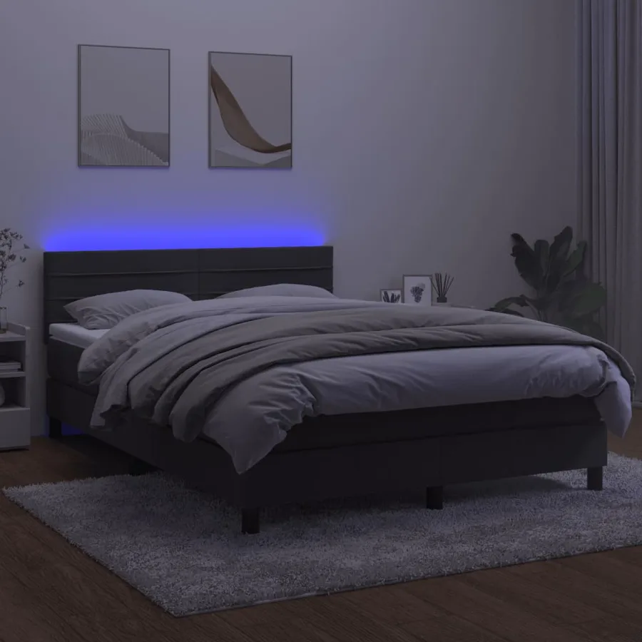 Sommier à lattes de lit avec matelas LED Gris foncé 140x190 cm - 4