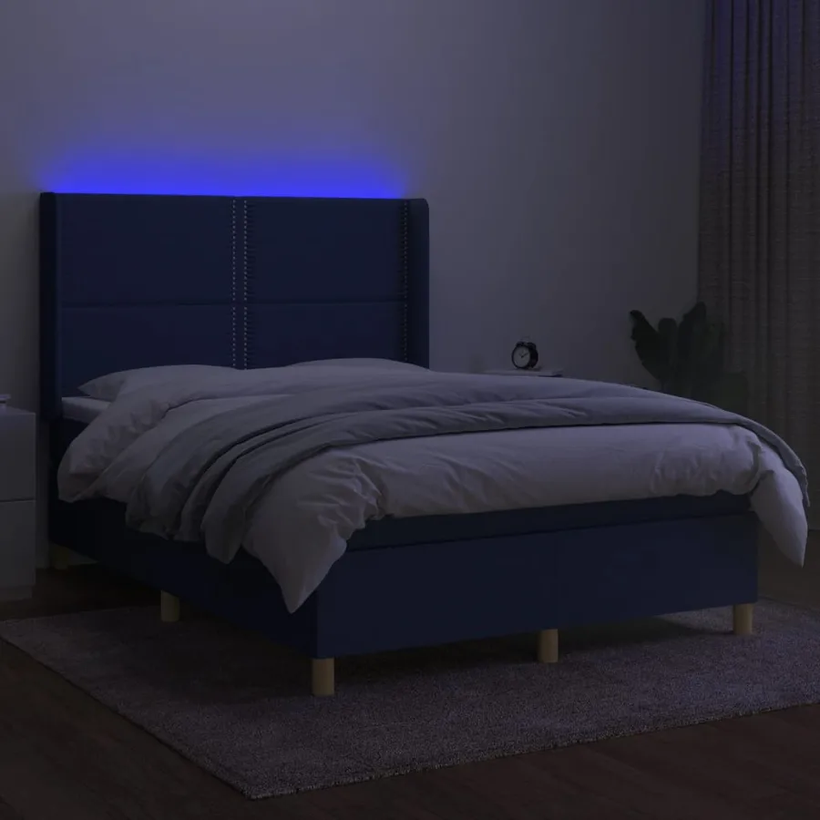 Sommier à lattes de lit matelas et LED Bleu 140x200 cm Tissu - 3