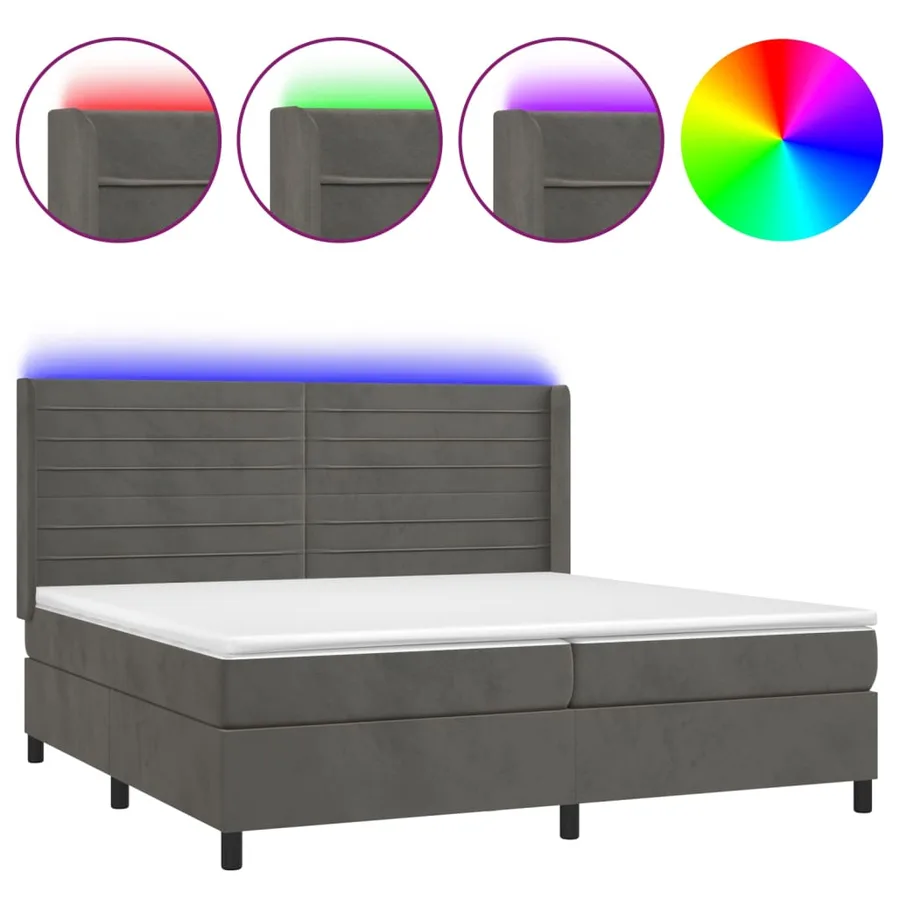 Sommier à lattes de lit matelas et LED Gris foncé 200x200 cm - 2