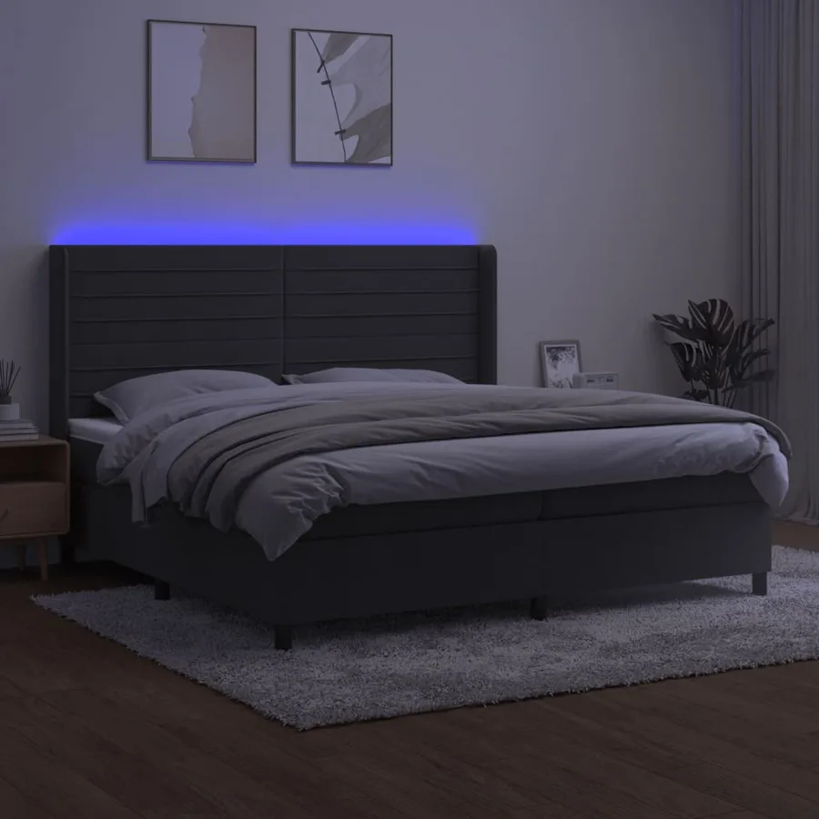 Sommier à lattes de lit matelas et LED Gris foncé 200x200 cm - 3