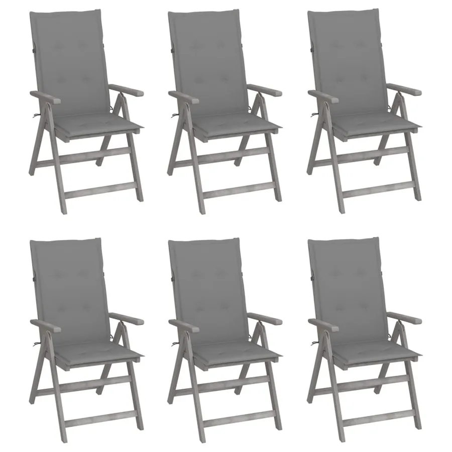 Chaises inclinables de jardin lot de 6 et coussins Bois acacia