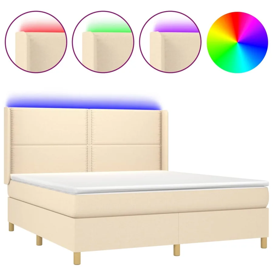 Sommier à lattes de lit matelas et LED Crème 180x200 cm Tissu - 2