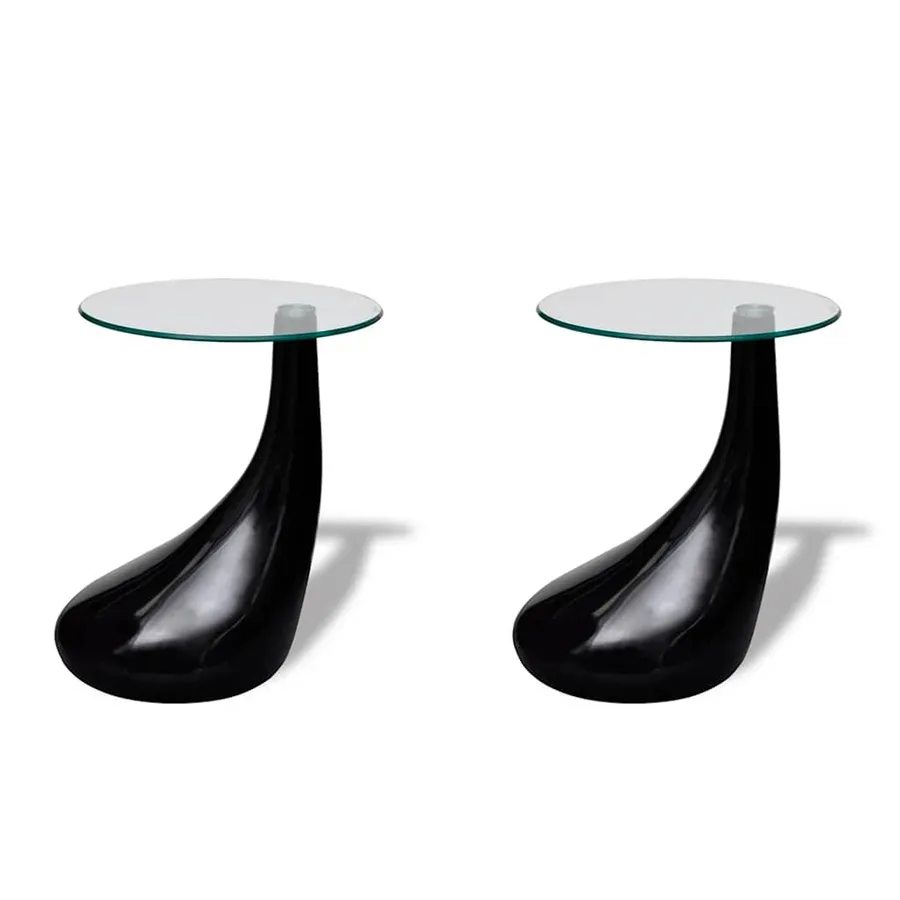 Table basse et dessus de table Verre rond Noir brillant 2 pcs - 2