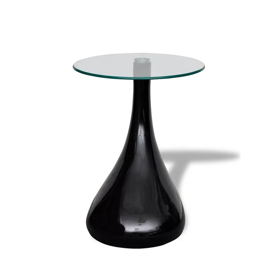 Table basse et dessus de table Verre rond Noir brillant 2 pcs - 4