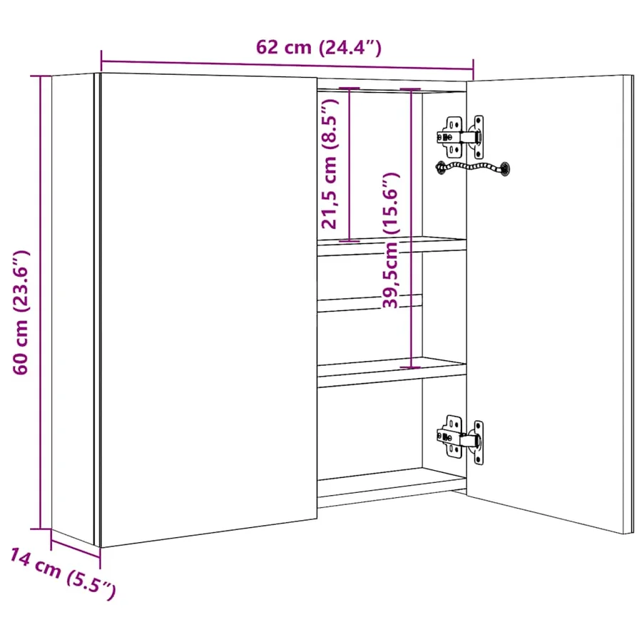 Armoire de salle de bain à miroir LED Gris béton 62x14x60 cm - 8
