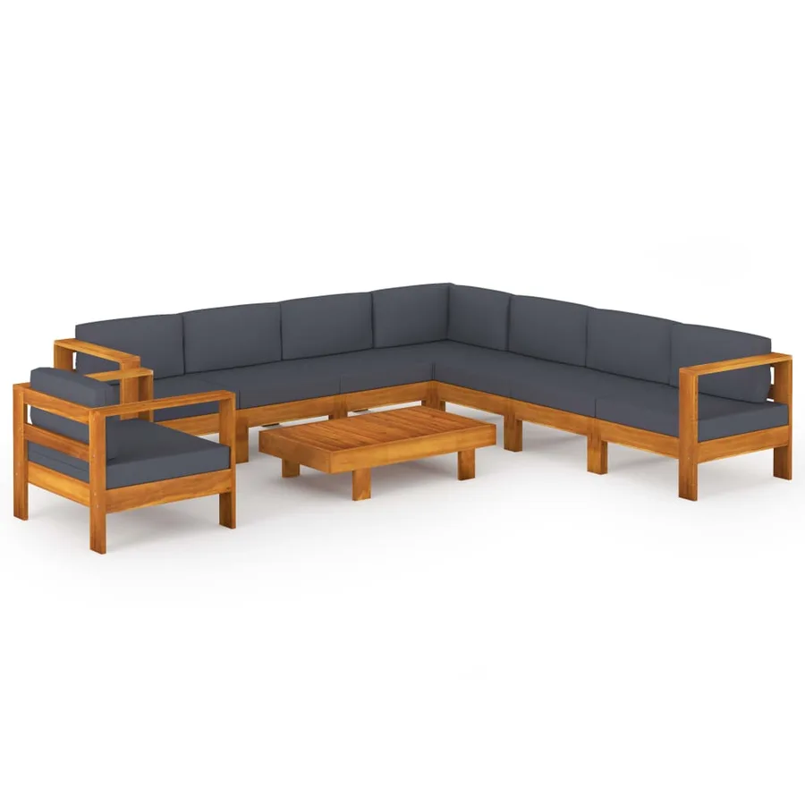 Salon de jardin 9 pcs avec coussins gris foncé Bois d'acacia - 2