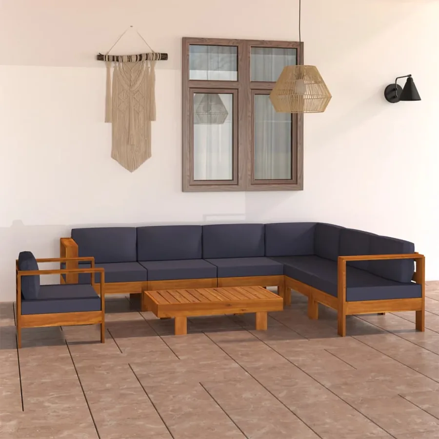 Salon de jardin 8 pcs avec coussins gris foncé Bois d'acacia