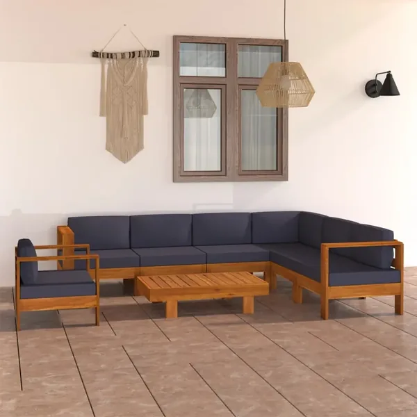 Salon de jardin 8 pcs avec coussins gris foncé Bois d'acacia