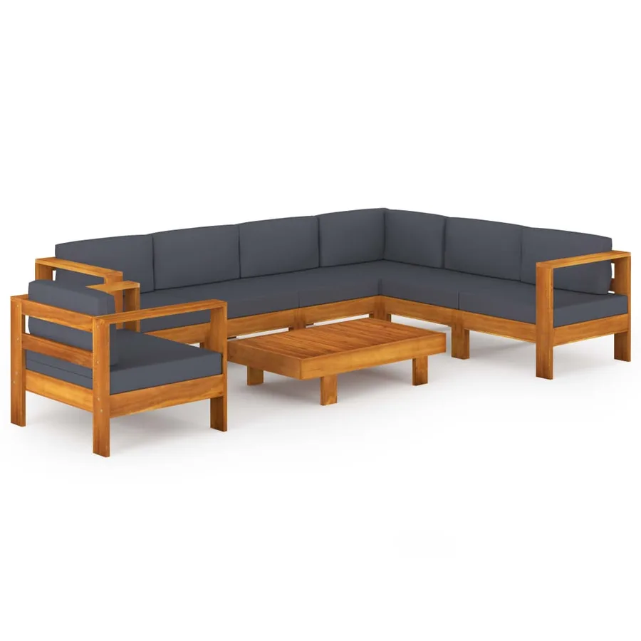 Salon de jardin 8 pcs avec coussins gris foncé Bois d'acacia - 2