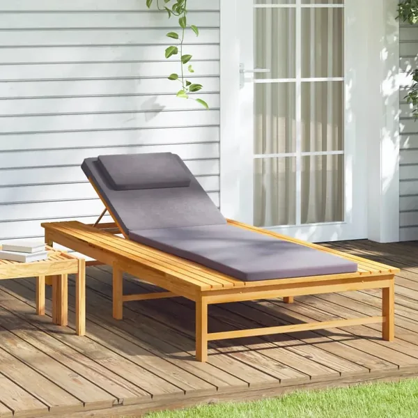 Chaise longue et coussin/oreiller gris foncé bois massif acacia