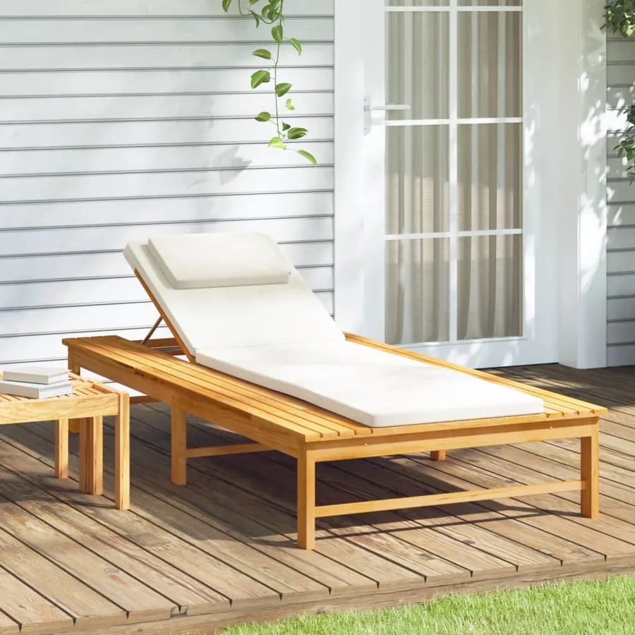 Chaise longue et coussin/oreiller gris foncé bois massif acacia - 11