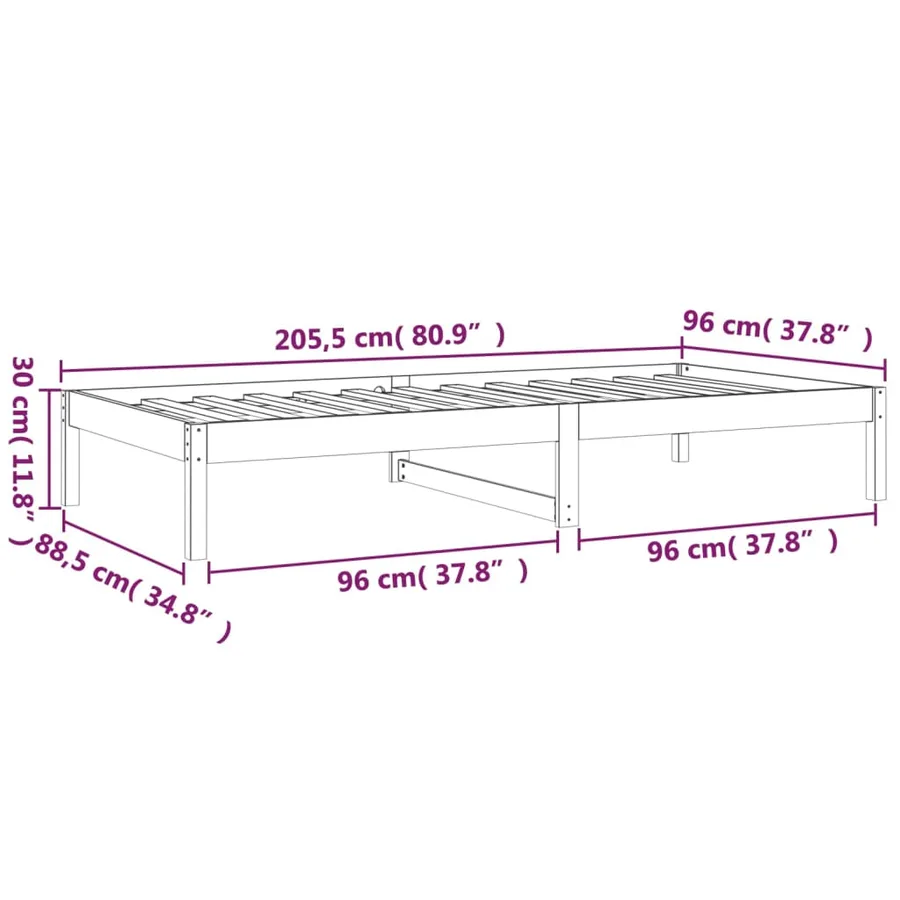 Lit de jour sans matelas blanc 90x200 cm bois de pin massif - 11