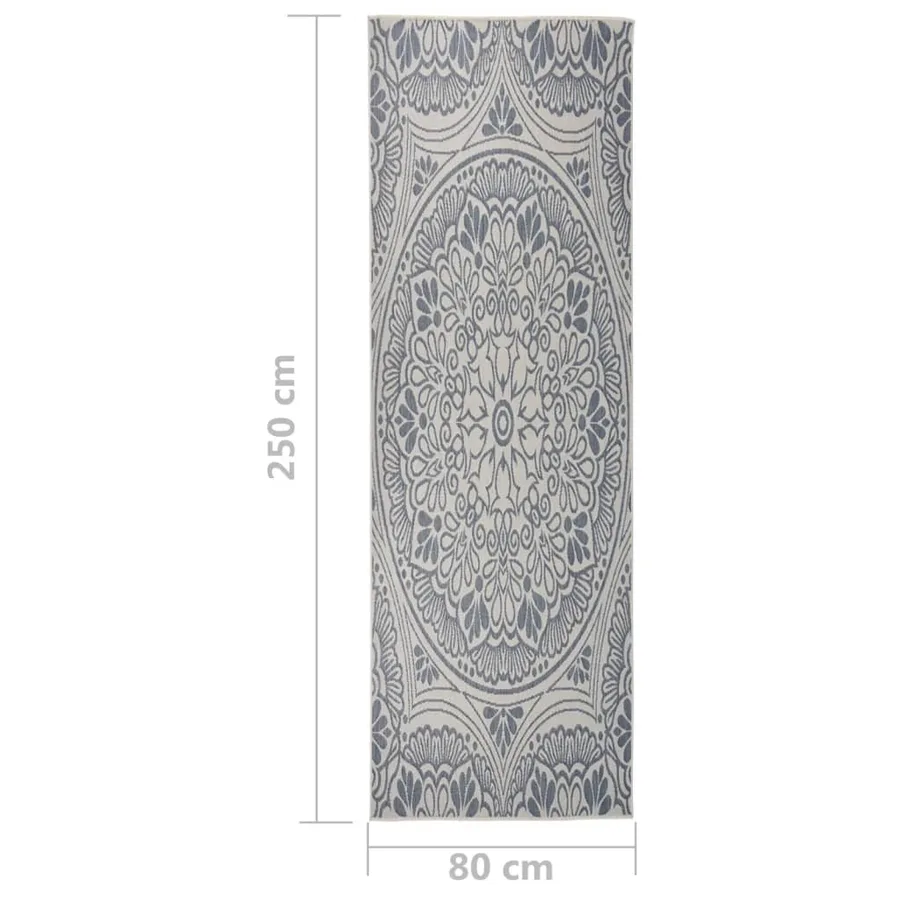 Tapis à tissage plat d'extérieur 80x250 cm Motif bleu - 6