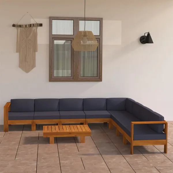 Salon de jardin 9 pcs avec coussins gris foncé Bois d'acacia