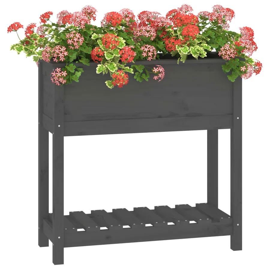 Jardinière avec étagère Gris 82,5x34,5x81 cm Bois massif de pin - 4