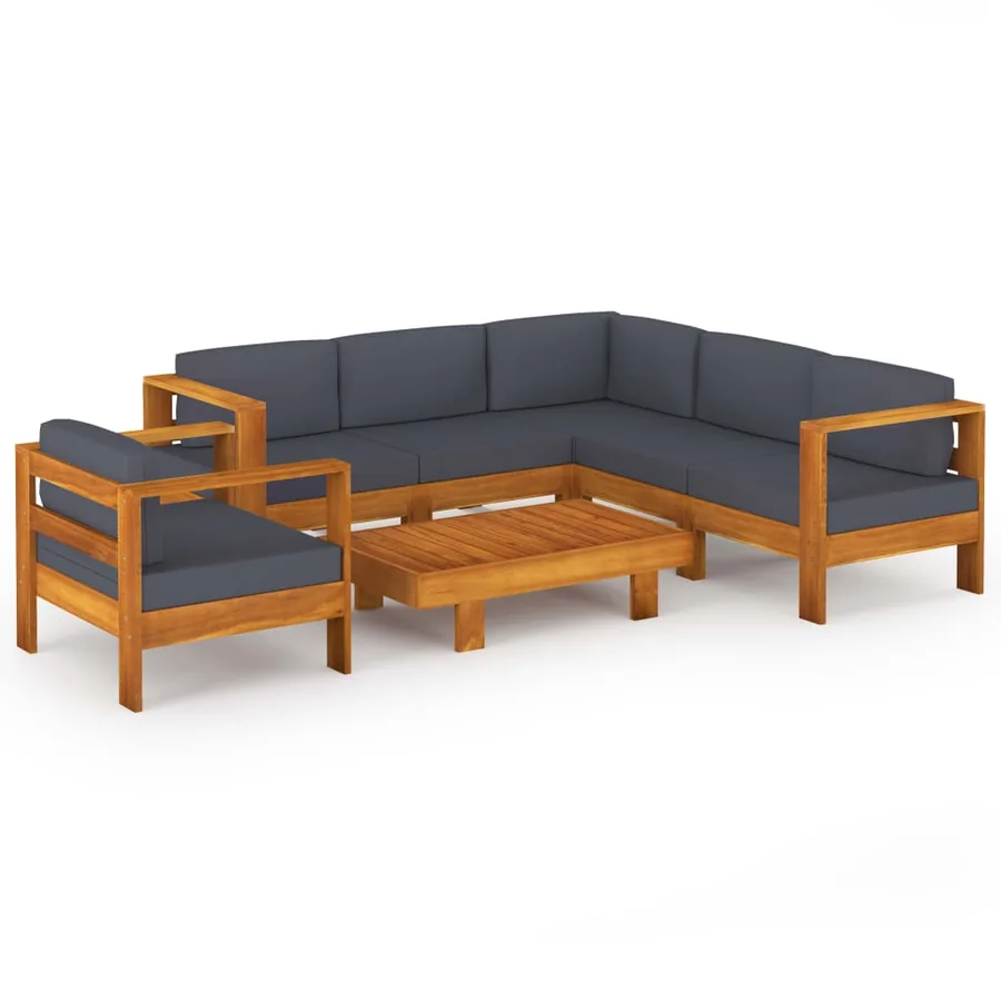 Salon de jardin 7 pcs avec coussins gris foncé Bois d'acacia - 2