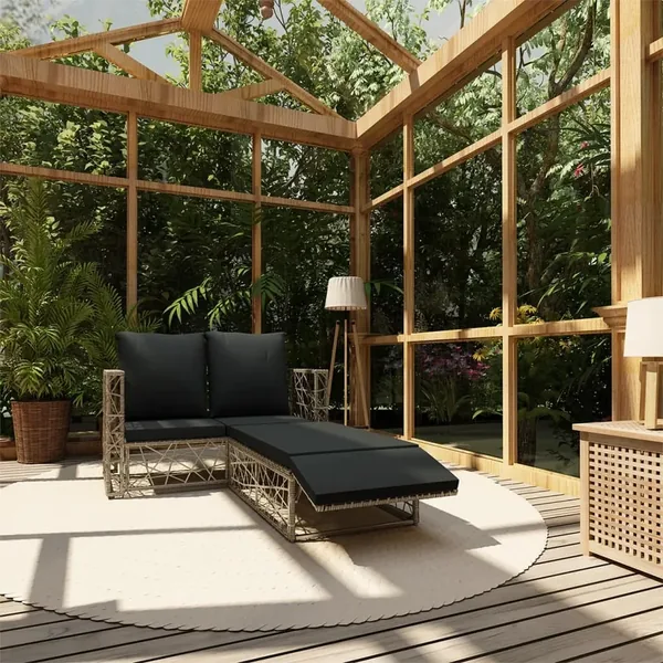 Salon de jardin 2 pcs avec coussins Résine tressée Gris