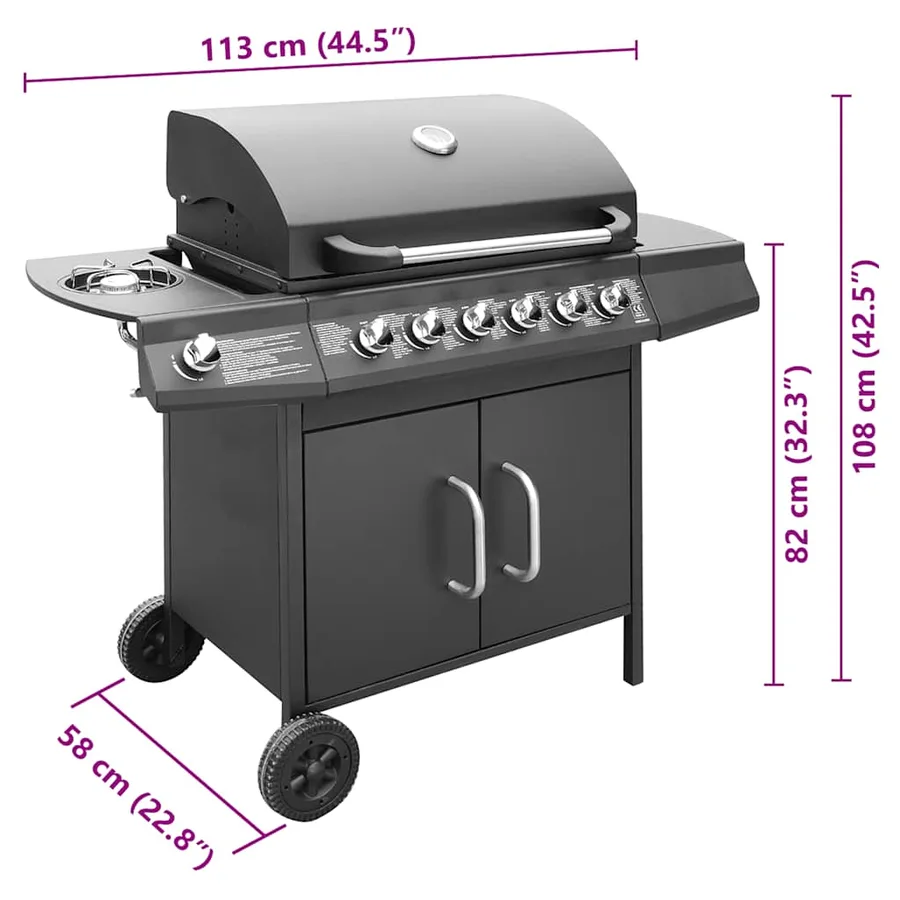 Barbecue à gaz 6 + 1 zone de cuisson Noir - 8