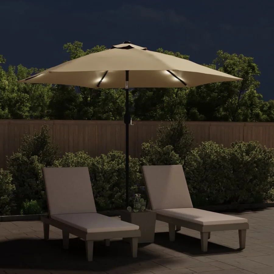 Parasol d'extérieur avec LED et mât en acier 300 cm Taupe - 2
