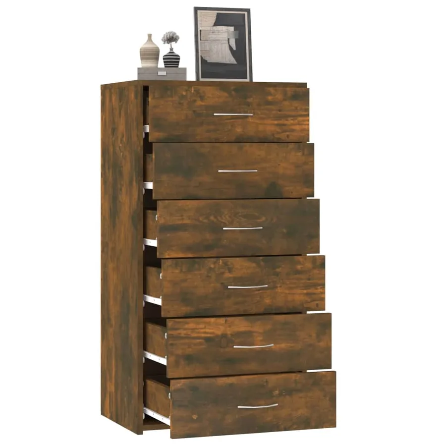 Buffet avec 6 tiroirs Chêne fumé 50x34x96 cm Bois d'ingénierie - 4