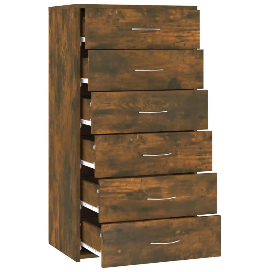 Buffet avec 6 tiroirs Chêne fumé 50x34x96 cm Bois d'ingénierie - 7