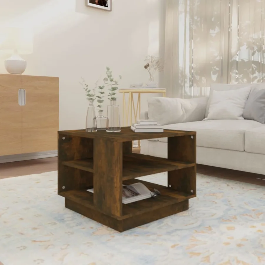Table basse chêne fumé 55x55x43 cm bois d'ingénierie - 3