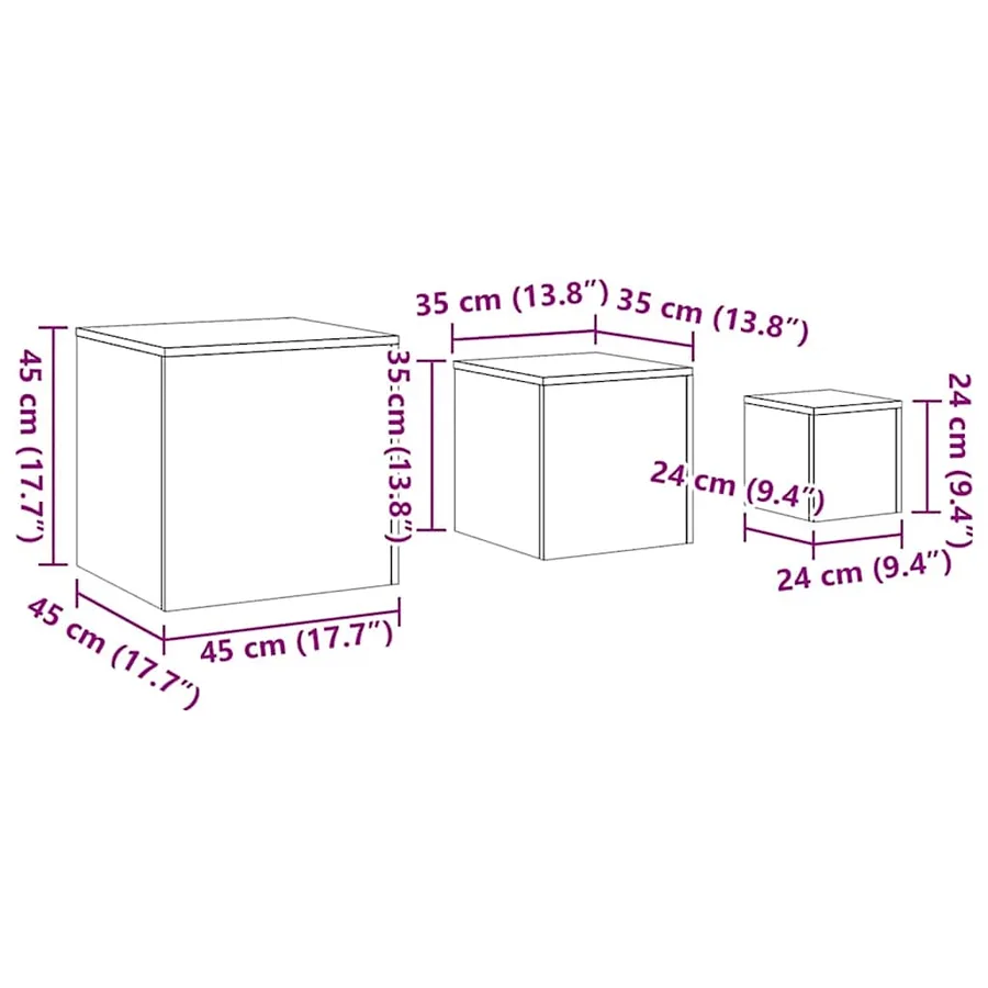 Tables d'appoint 3 pièces en bois d'ingénierie blanc - 10