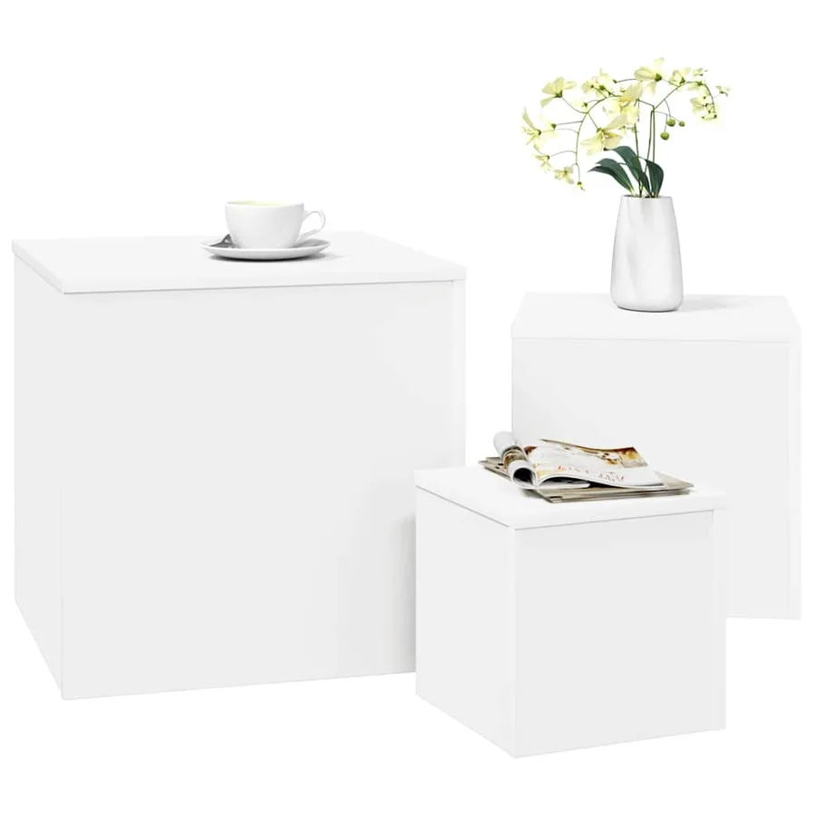Tables d'appoint 3 pièces en bois d'ingénierie blanc - 3