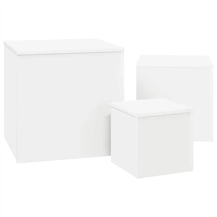 Tables d'appoint 3 pièces en bois d'ingénierie blanc - 4