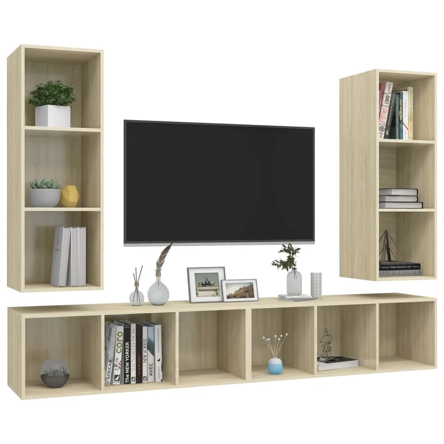 Meubles TV muraux 4 pcs Chêne sonoma Bois d'ingénierie - 3