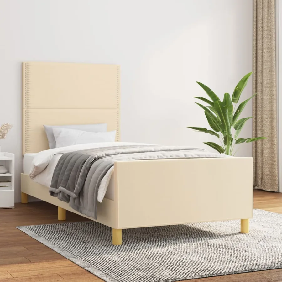 Cadre de lit sans matelas crème 90x200 cm tissu