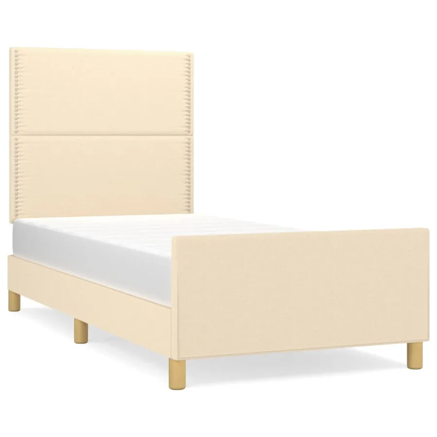 Cadre de lit sans matelas crème 90x200 cm tissu - 2