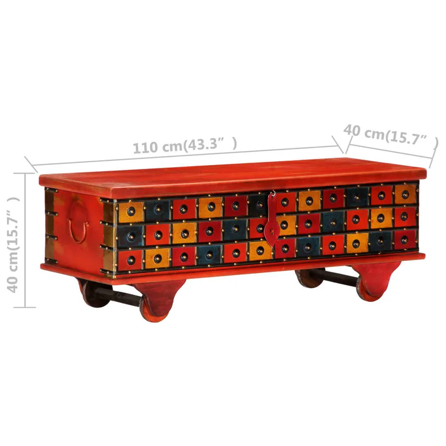 Boîte de rangement Rouge 110x40x40 cm Bois d'acacia massif - 9