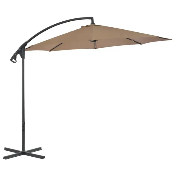 Parasol de jardin en porte-à-feux avec poteau en acier taupe
