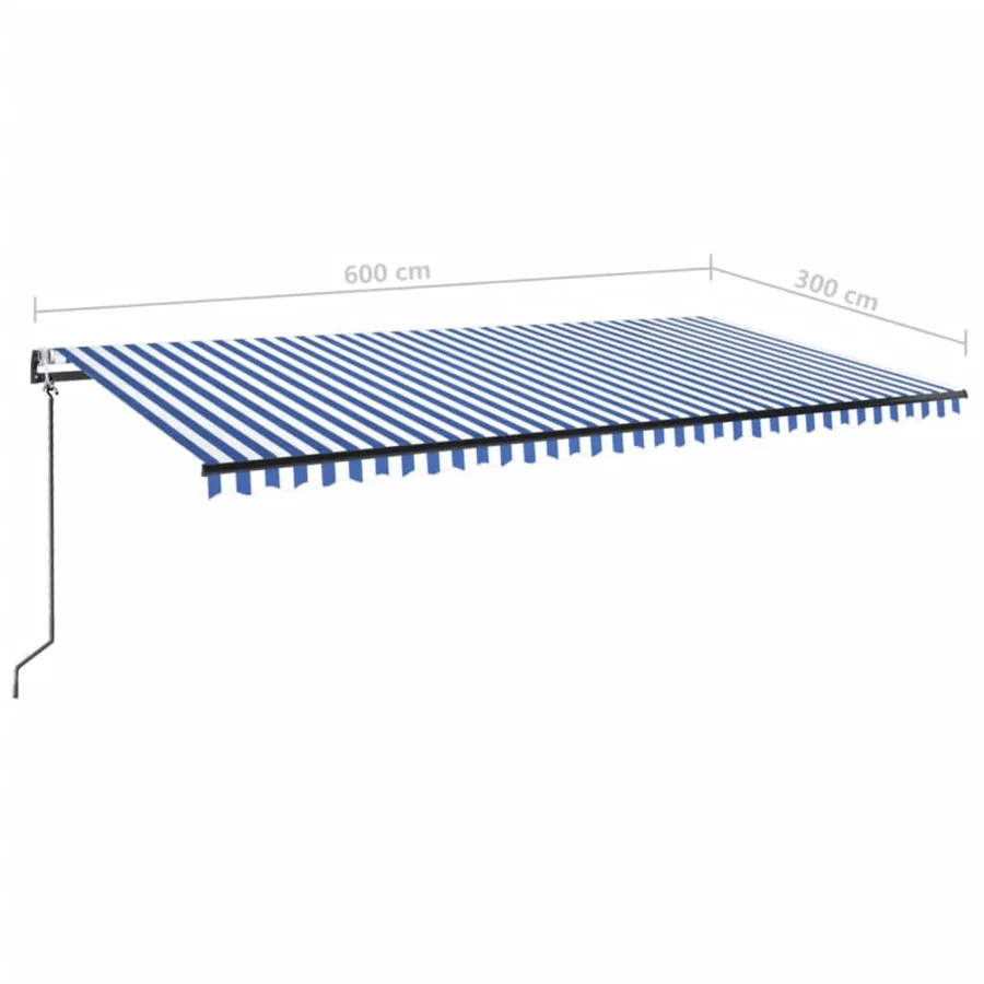 Auvent automatique capteur de vent/LED 600x300 cm Bleu et blanc - 10