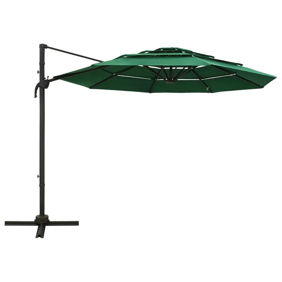 Parasol de jardin à 4 niveaux avec mât en aluminium vert 3x3 m - 2
