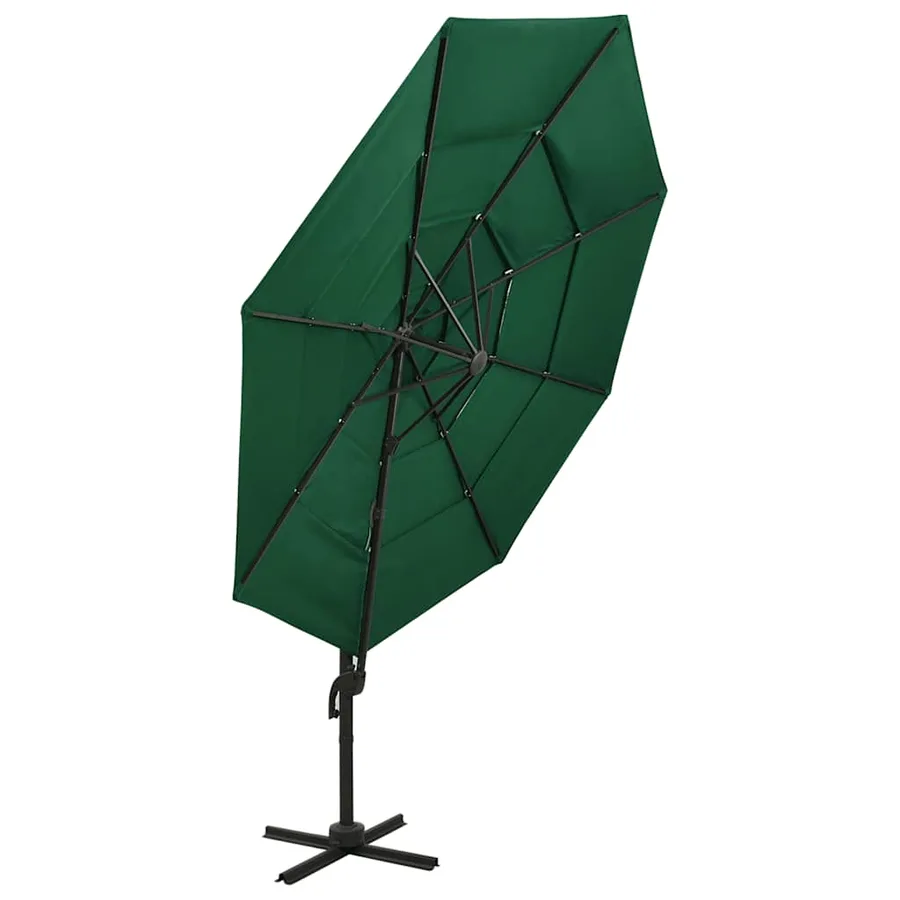 Parasol de jardin à 4 niveaux avec mât en aluminium vert 3x3 m - 5