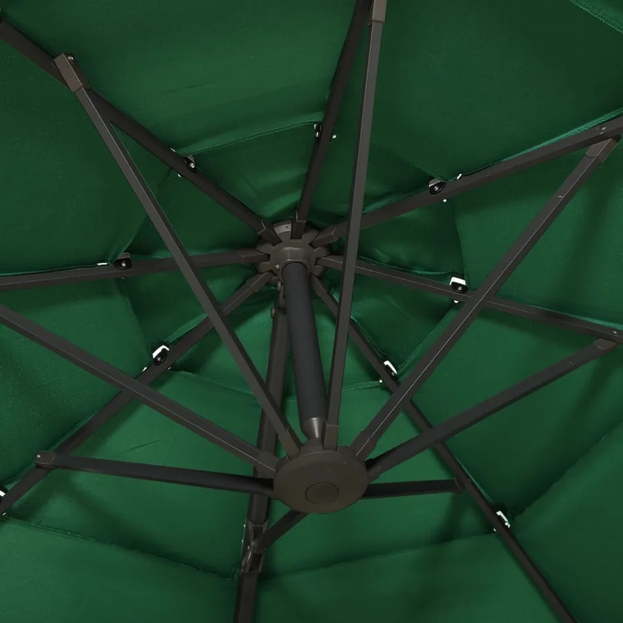 Parasol de jardin à 4 niveaux avec mât en aluminium vert 3x3 m - 6