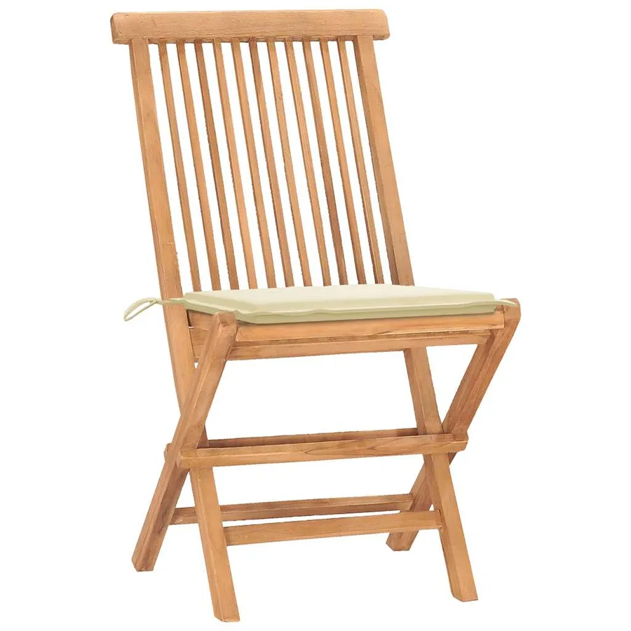 Ensemble à manger d'extérieur pliable avec coussin 3 pcs Teck - 2