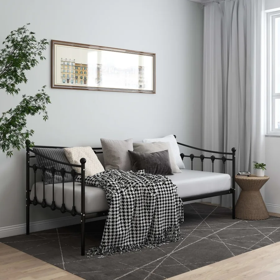 Cadre de canapé-lit sans matelas noir métal 90x200 cm