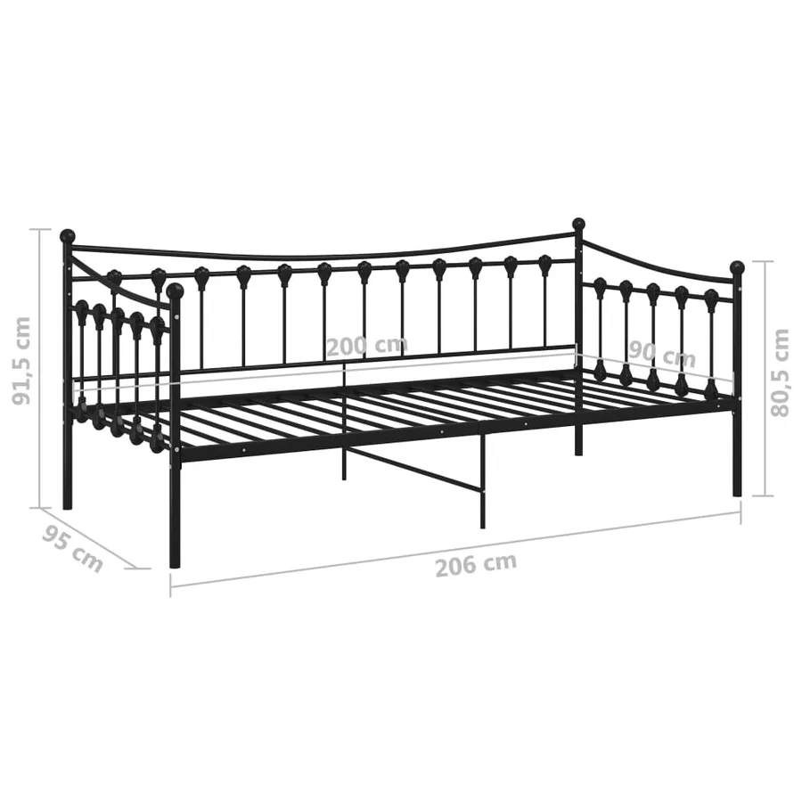 Cadre de canapé-lit sans matelas noir métal 90x200 cm - 10